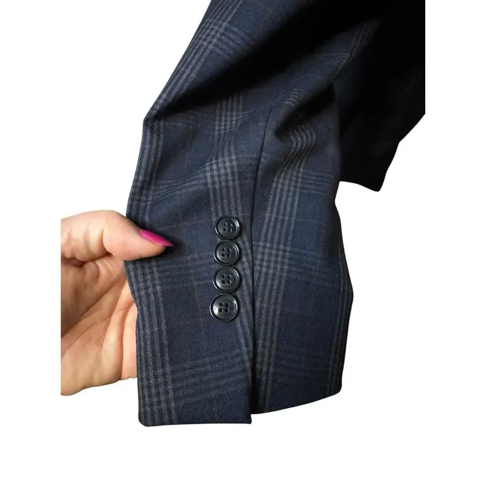 Tallia Classic Fit Suit Jacket Blazer 42L Navy Blue Multiplaid Sport Coat